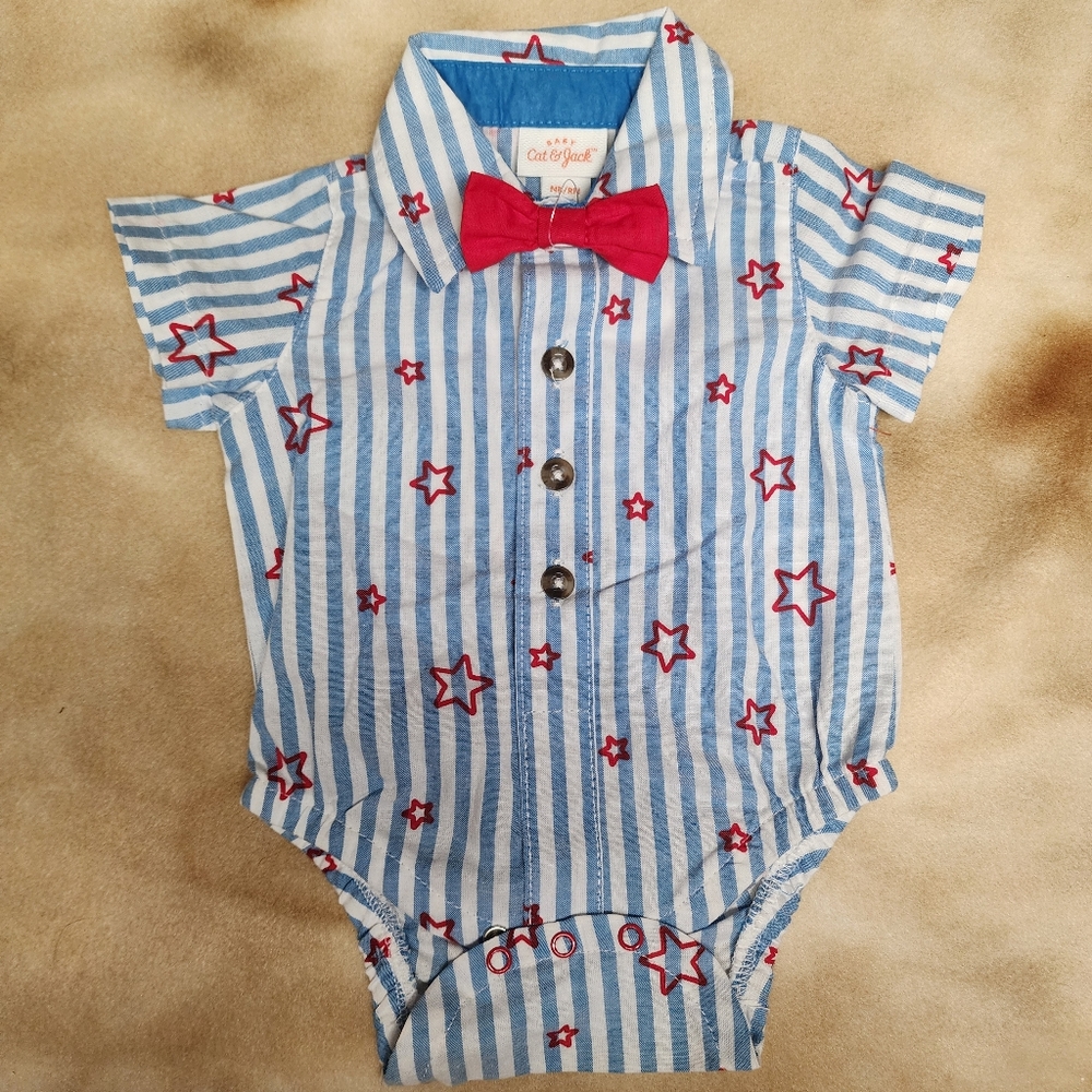 Cat & Jack Patriotic Short Sleeve Bodysuit with Bowtie